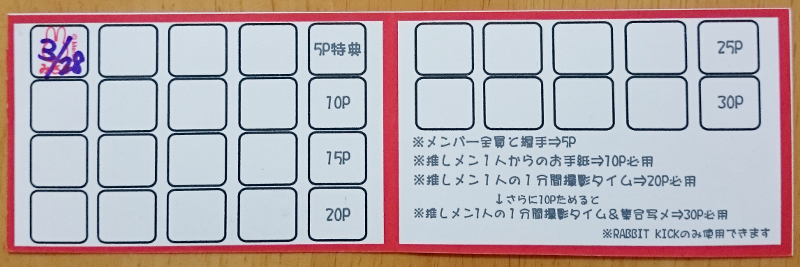 RABBIT KICK ポイントカード 裏